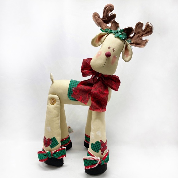 Vintage Handmade Folk Art Fabric Reindeer Couple Boy Girl 2 Pc. - Picture 15 of 16